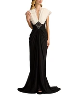 Tadashi Shoji Amelie Lace Trim Chiffon Gown