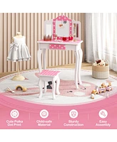 Princess Pretend Play Makeup Dressing Table with Cute Polka Dot Print Fun Vanity Set for Kids