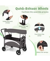 2-Seat Stroller Wagon with Adjustable Canopy and Handles Comfortable Convenient for Toddlers