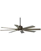 60" Defender Farmhouse Rustic Indoor Outdoor Ceiling Fan 8 Blade Led Light Remote Control Oil Rubbed Bronze Finish Brown Oak Finish Blades Bedroom Liv