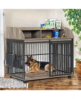 44'' Heavy Duty Large Dog Crate Furniture for Large Medium Dog with Lockable Wheels Grey