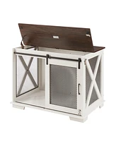 Farmhouse Dog Cage Crate Furniture with Sliding Barn Door Gray