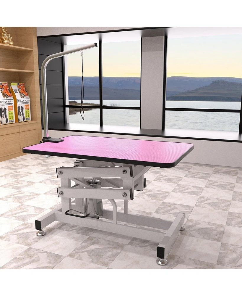 42.5INCH Hydraulic Pet Grooming Table Pink Color