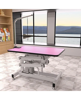 42.5INCH Hydraulic Pet Grooming Table Pink Color