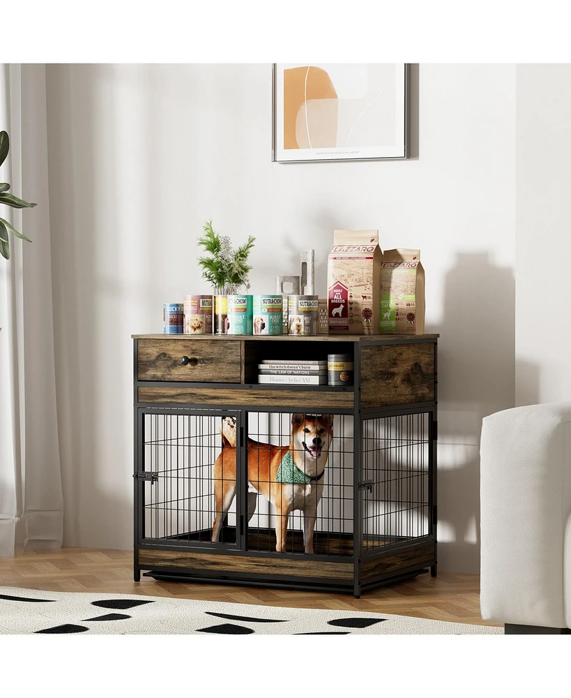 Furniture Dog Cage Crate with Double Doors Rustic Brown