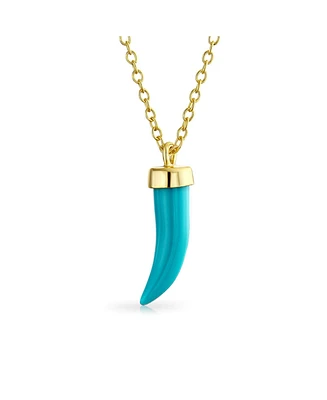 Bling Jewelry Western Turquoise Cornicello Horn Pendant Necklace 14K Gold Plated Silver