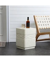 LuxenHome Off White with Speckled Gray Square 17.7-Inch Tall Cement Side Table, Indoor and Outdoor