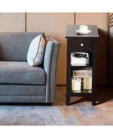 3-Tier End Table with Drawer, Slideway, and Double Shelves Modern Accent Table for Living Room