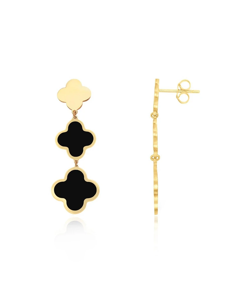 The Lovery Onyx and Gold Clover Drop Earrings 14K Gold
