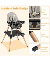 5-in-1 Baby Convertible Wooden High Chair with Detachable Tray