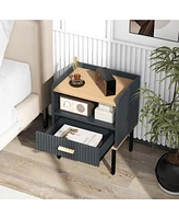 Nightstand Bedside End Table with Drawer and Shelf for Living Room Bedroom-Set of 2