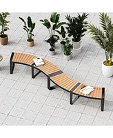 Patio Curved Bench with Slatted Seat and Metal Legs-2 Pieces