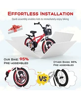Kids Adjustable Bike with Storage Basket Double Brake Safe Stylish Bicycle for Ages 4-8 Years Old