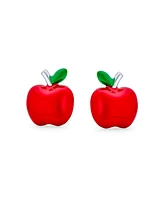 Bling Jewelry Small Teachers Pet Red Enamel Food Fruit Apple Stud Earrings .925 Sterling Silver