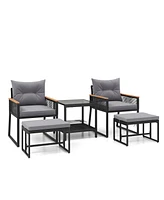 Gymax 5 Piece Patio Conversation Set Pe Rattan Wicker Chairs w/ 2 Ottomans Soft Cushions