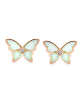 Bling Jewelry Butterfly Stud Earrings with Opal in Rose Gold Sterling Silver