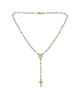 Bling Jewelry Dainty White Pearl Virgin Mary Rosary Necklace with Crucifix Gold Plated