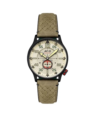Avi-8 Men's Hawker Typhoon Baldwin Automatic Khaki Leather Strap Watch, 42mm