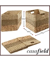 Casafield 10.5" x 10.5" Mixed Weave Storage Baskets, Natural - Set of Collapsible Cubes, Woven Bin Organizers for Bathroom, Bedroom