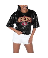 Gameday Couture Women's Black San Francisco 49ers Rise Up Sequin Cropped T-Shirt