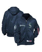 New Era Men's x Alpha Industries Navy Seattle Mariners Current Day Full-Zip Hooded Nylon Bomber Jacket
