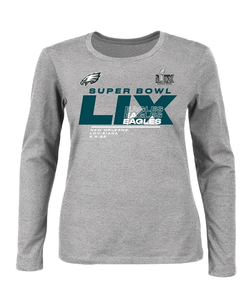 Fanatics Women's Heather Gray Philadelphia Eagles Super Bowl Lix Plus Quick Pass Long Sleeve Scoop Neck T-Shirt