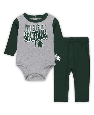 Outerstuff Baby Boys and Girls Michigan State Spartans Double Up Long Sleeve Bodysuit Pant Set, 2-Piece