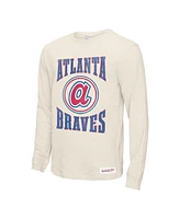 Mitchell & Ness Men's Cream Atlanta Braves Arched Logo Slub Long Sleeve T-Shirt