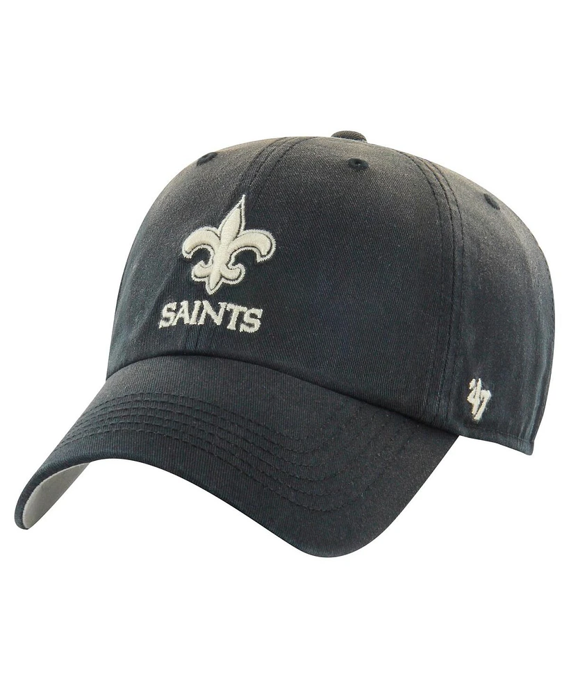 '47 Brand Men's Black New Orleans Saints Dusted Relaxed Clean Up Adjustable Hat