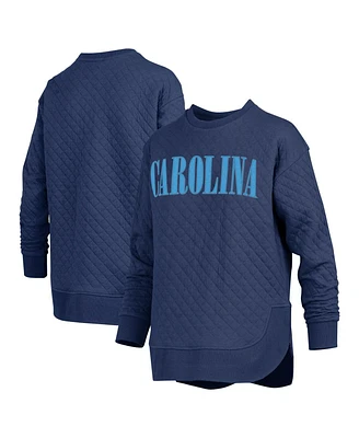 Pressbox Women's Navy North Carolina Tar Heels Quilted Long Sleeve Pullover Sweatshirt