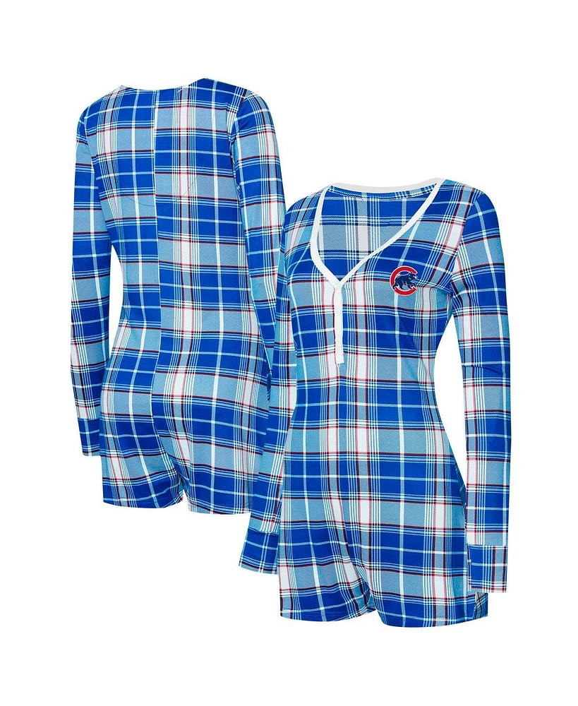Concepts Sport Women's Royal/Red Philadelphia Phillies Ashford Plaid V-Neck Knit Romper