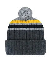 '47 Brand Men's Gray Pittsburgh Penguins Stack Patch Cuffed with Pom Knit Hat