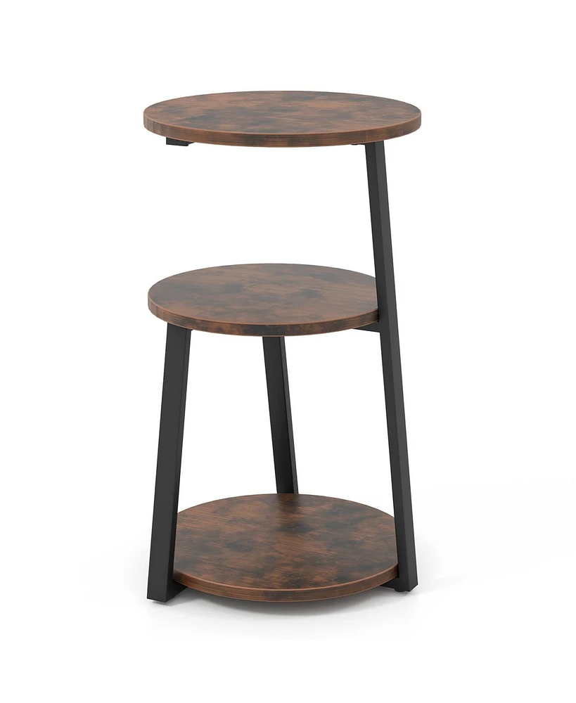 3-Tier Round Accent Side Table with Storage Shelves for Living Room or Bedroom