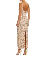 Women's Sleeveless Hand Beaded Floral Midi Dress