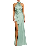 Women's Open Back High Neck Side Ruched Gown