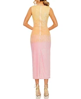 Women's High Neck Ombre Sequin Midi Sheath Dress