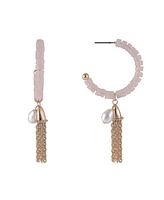 Rachel Rachel Roy Rose Quartz Beaded Hoop Earrings with Chain Tassel