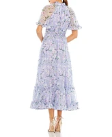 Women's Floral Print High Neck Raglan Sleeve Dress