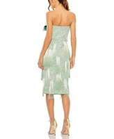 Mac Duggal Women's Bow Front Ombre Fringe Detailed Dress