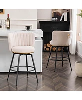 Set of 2 Swivel Bar Stools – Upholstered Chairs with Metal Accents for Kitchen Island, Home Bar, or Dining Room-The Pop