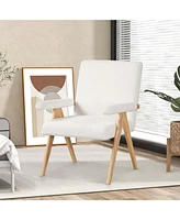 2 Pcs Mid-Century Accent Chair with Solid Rubber Wood Frame and Padded Armrests