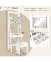 Vanity Desk Set with Flip Top Mirror Hidden Storage Compartments and Cushioned Stool