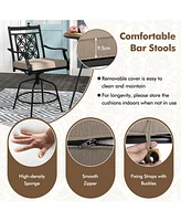 Outdoor 360°Swivel Bar Stools Set of with Seat Cushions High Back & Armrests