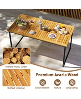 Acacia Wood Dining Table for 6 People 55" Rectangle Patio Table with Umbrella Hole