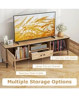 Boho Tv Stand for 65 Inch TVs Modern Entertainment Center with Drawer 2 Storage