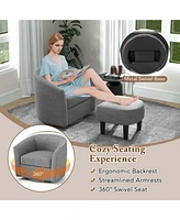 Swivel Barrel Chair with Ottoman Footrest Curved Backrest & Armrests Living Room
