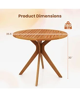 Patio Wood Dining Table with Slatted Tabletop and Curved Legs
