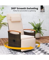 Patio Rattan 360° Swivel Recliner Chair with Adjustable Backrest and Footrest