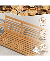 Patio Wood Bench with Seat Cushion and Slatted Seat for Backyard