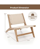 Teak Wooden Chair with Braided Rope Seat and Backrest for Backyard
